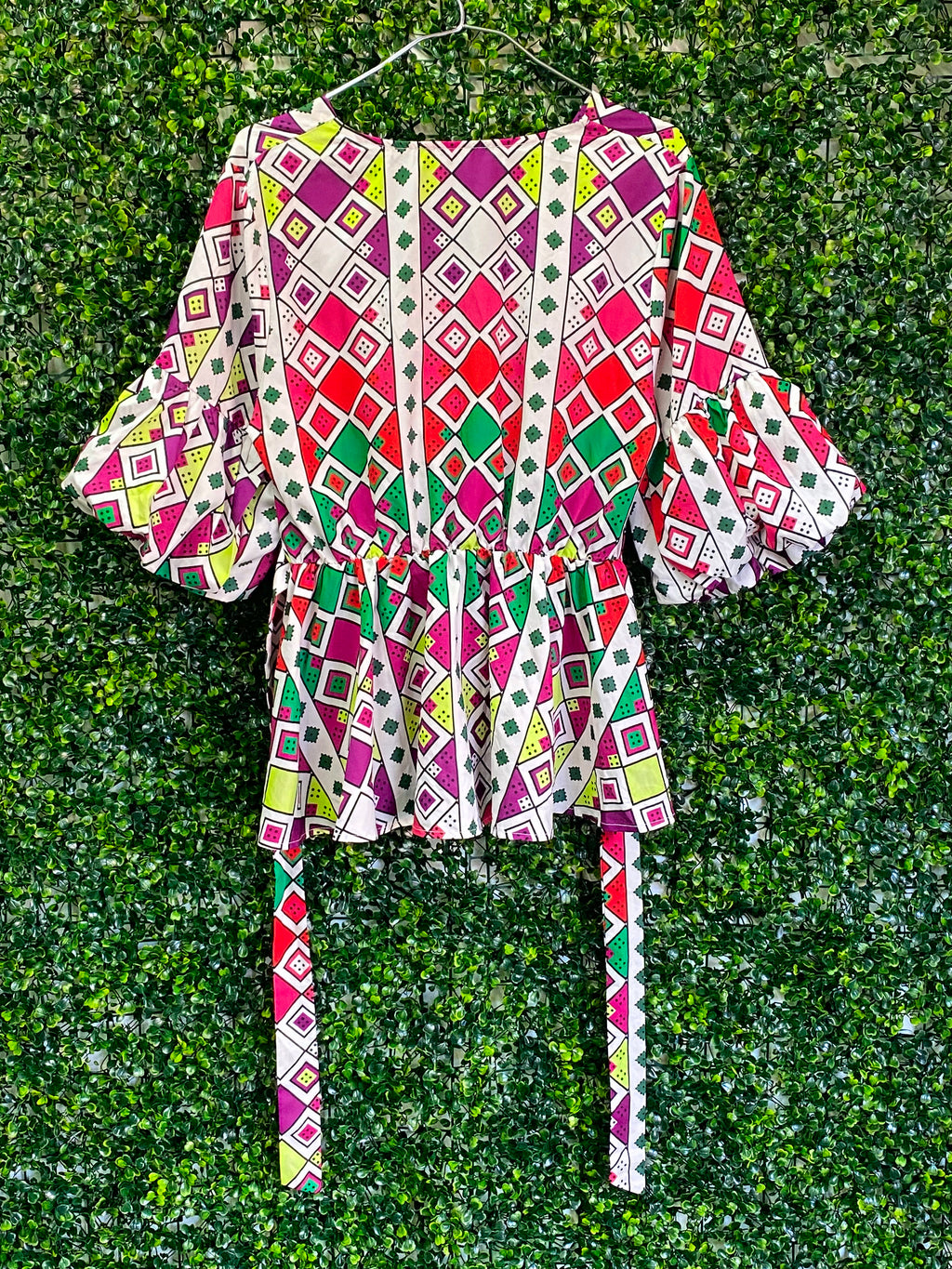 African Idol Multicolour Geometric Wrap Peplum Top — back