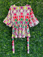 African Idol Multicolour Geometric Wrap Peplum Top — back