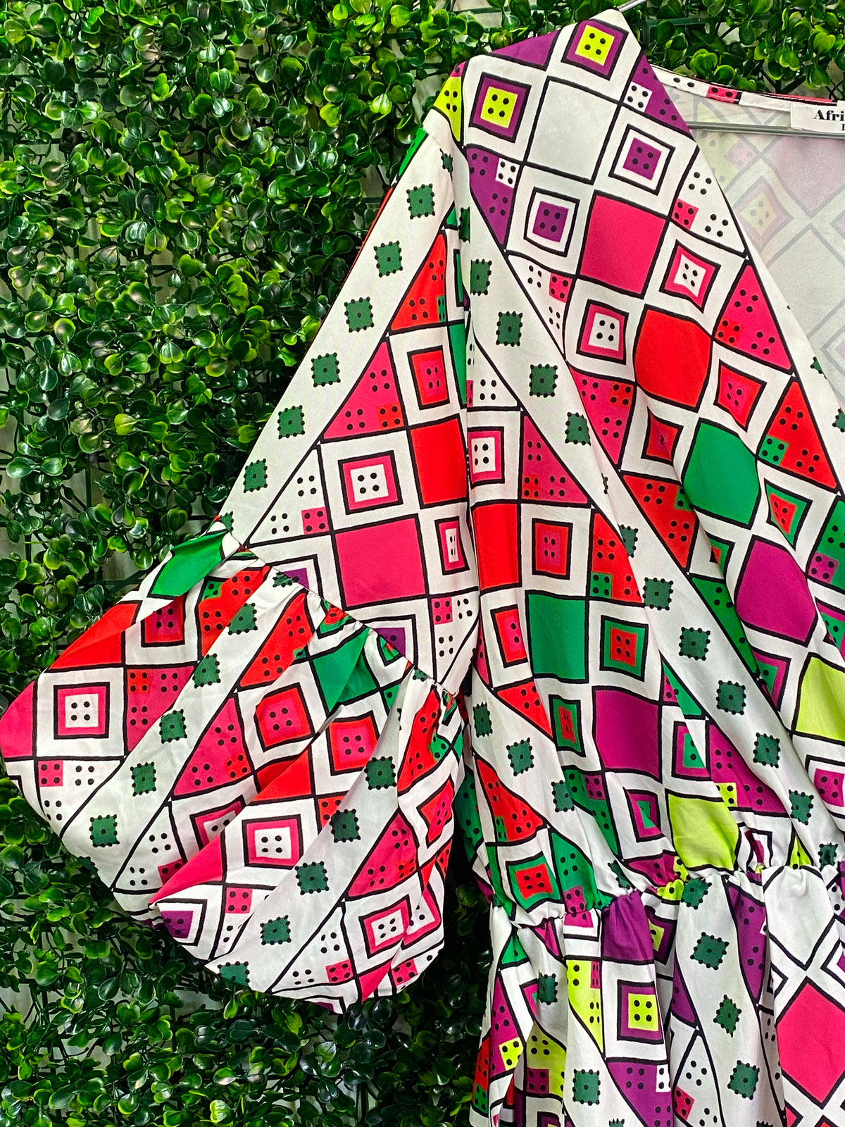 African Idol Multicolour Geometric Wrap Peplum Top — detail