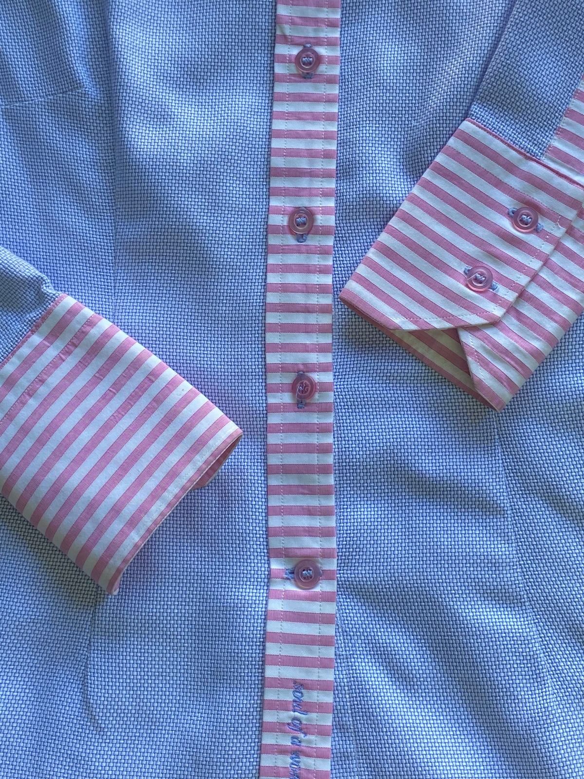 HOC Blue Contrast-Stripe Cotton Shirt — detail