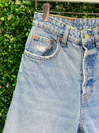 Zara Light-Wash Distressed Straight-Leg Jeans — detail