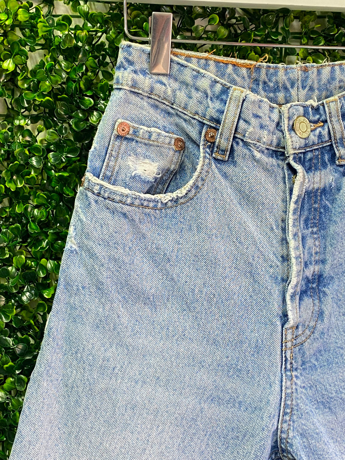 Zara Light-Wash Distressed Straight-Leg Jeans — detail