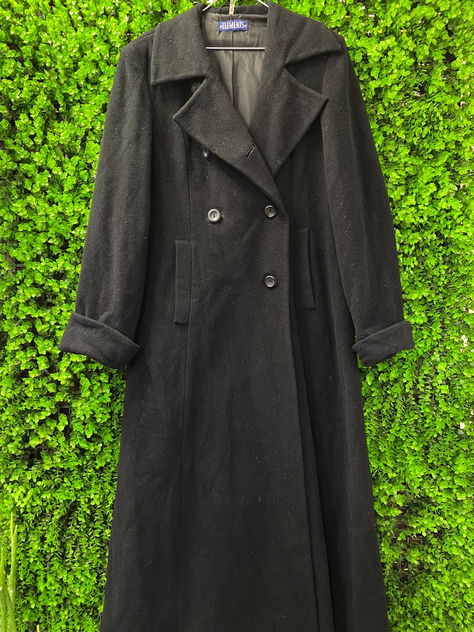 Black Double-Breasted Long Wool-Blend Coat