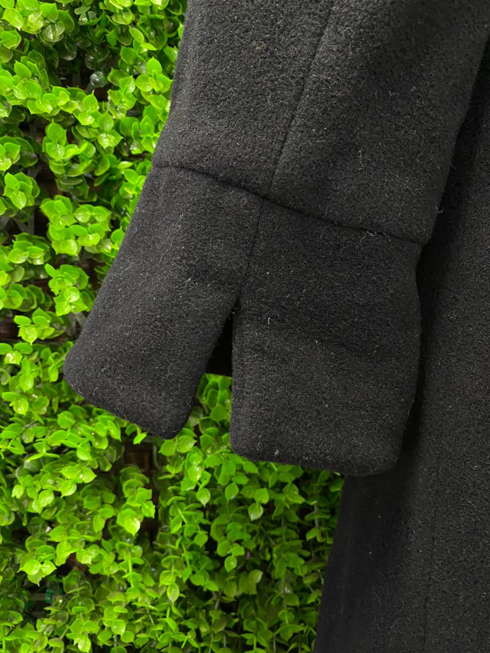 Black Double-Breasted Long Wool-Blend Coat