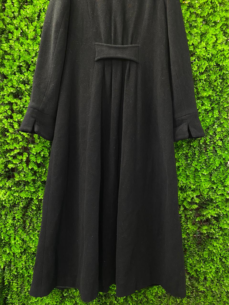 Black Double-Breasted Long Wool-Blend Coat