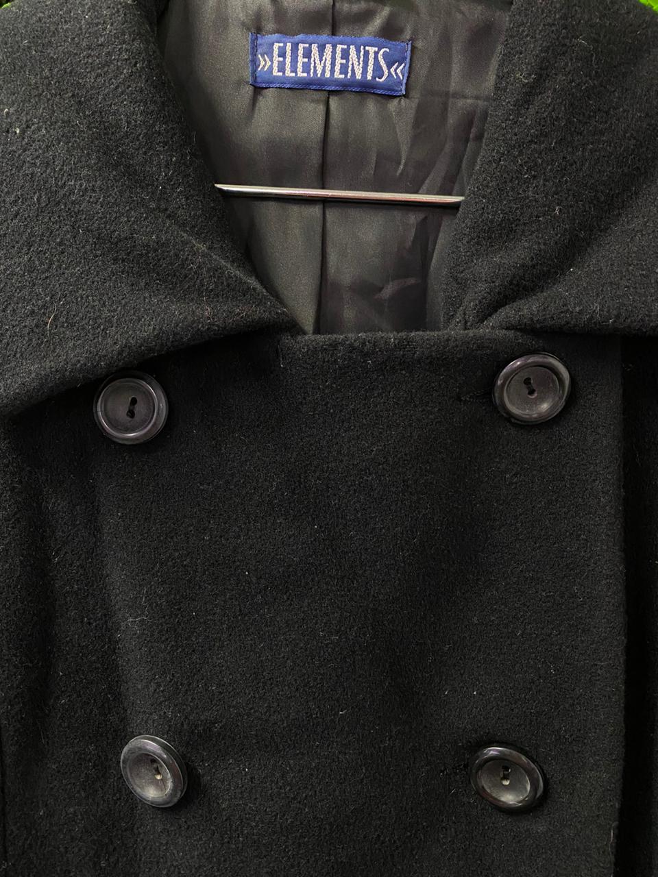 Black Double-Breasted Long Wool-Blend Coat