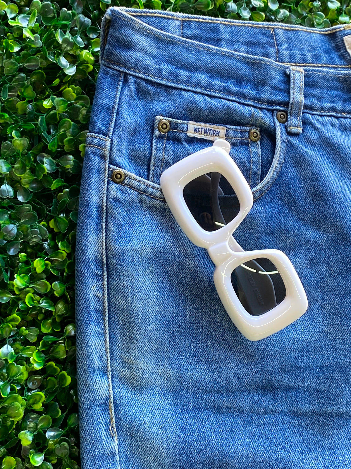 Network Mid-Blue Raw-Hem Denim Bermuda Shorts — detail