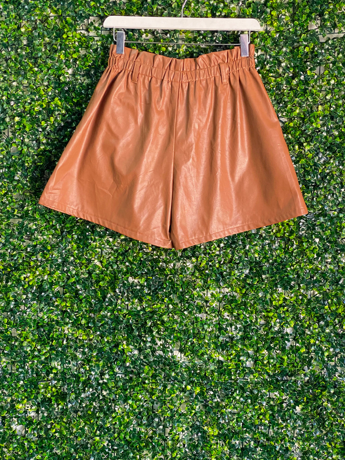 Lesego M Tan Faux-Leather Elastic-Waist Shorts — back