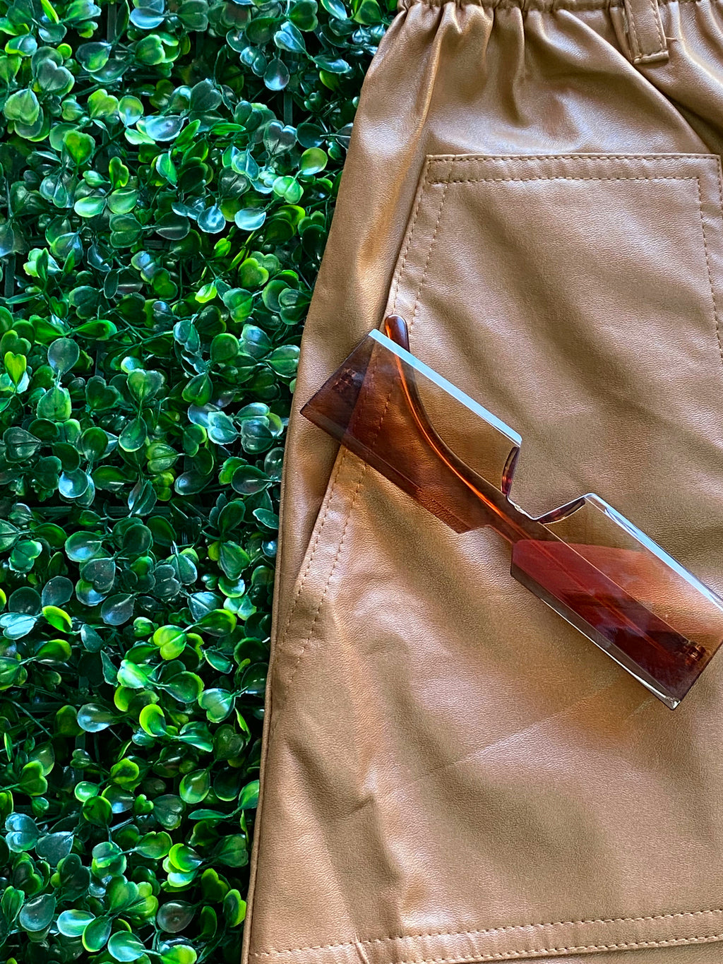 Lesego M Tan Faux-Leather Elastic-Waist Shorts — detail