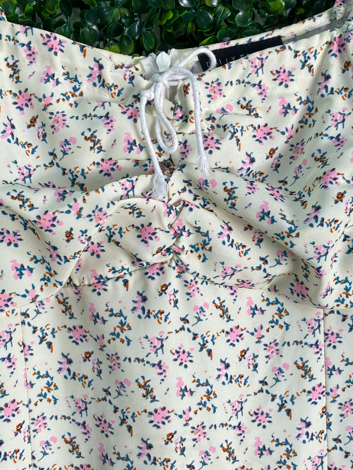 Daily Friday Cream Ditsy Floral Puff-Sleeve Mini Dress — detail