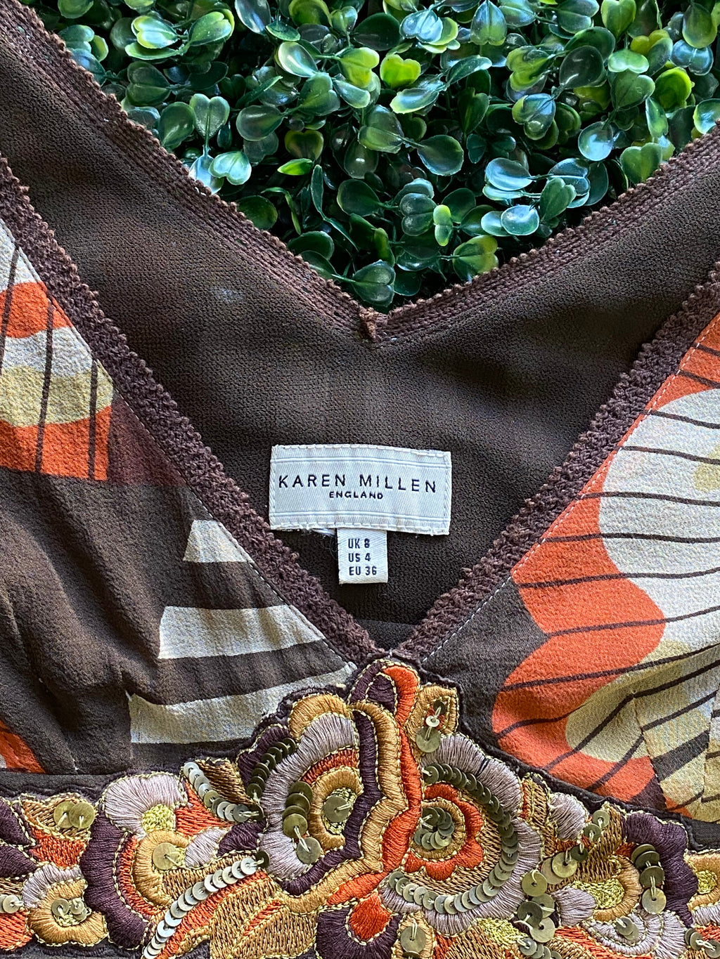 Karen Millen Rust & Brown Silk Embellished Print Dress — brand