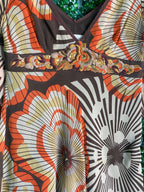 Karen Millen Rust & Brown Silk Embellished Print Dress — detail