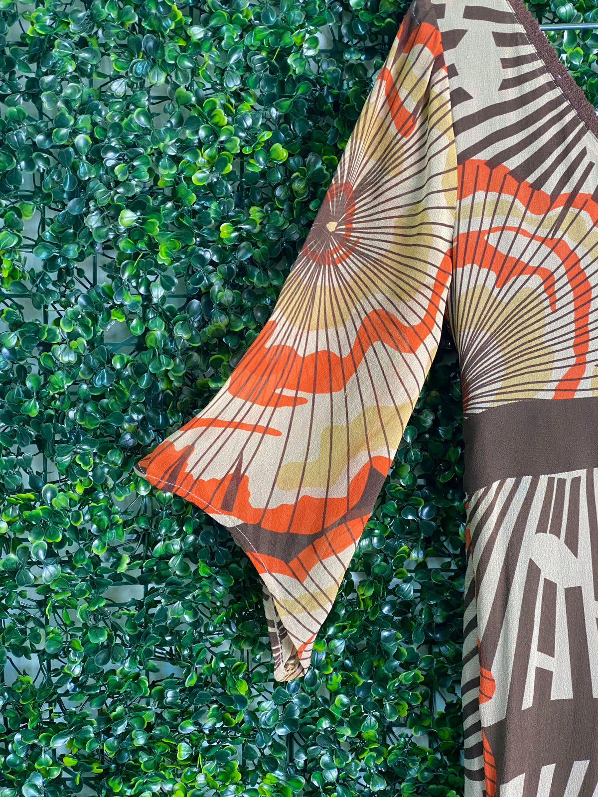Karen Millen Rust & Brown Silk Embellished Print Dress — detail