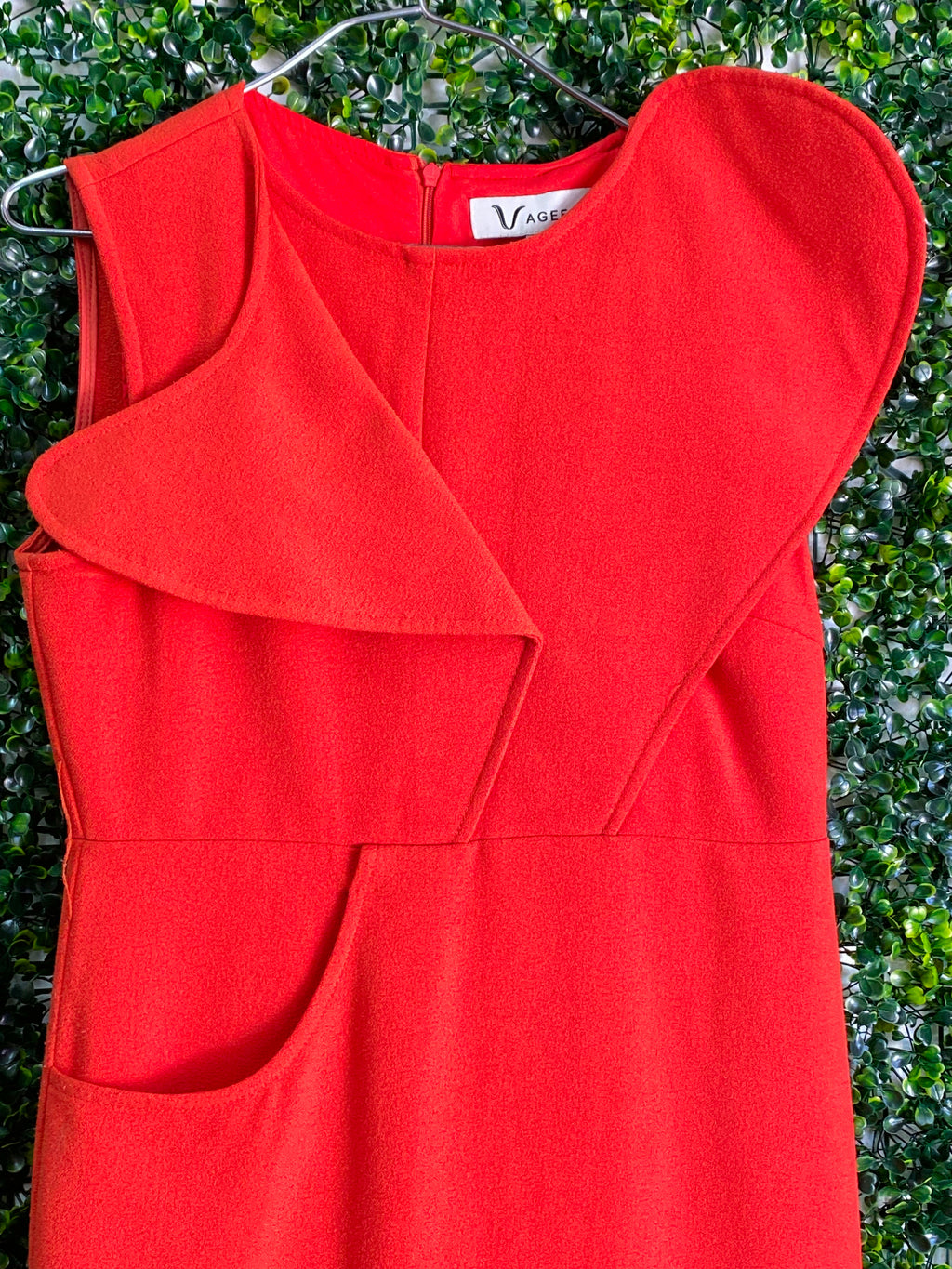 VAGEER Coral Red Silk-Blend Sculpted Midi Dress — detail