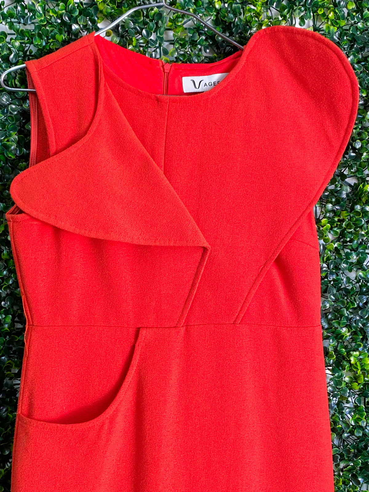 VAGEER Coral Red Silk-Blend Sculpted Midi Dress — detail