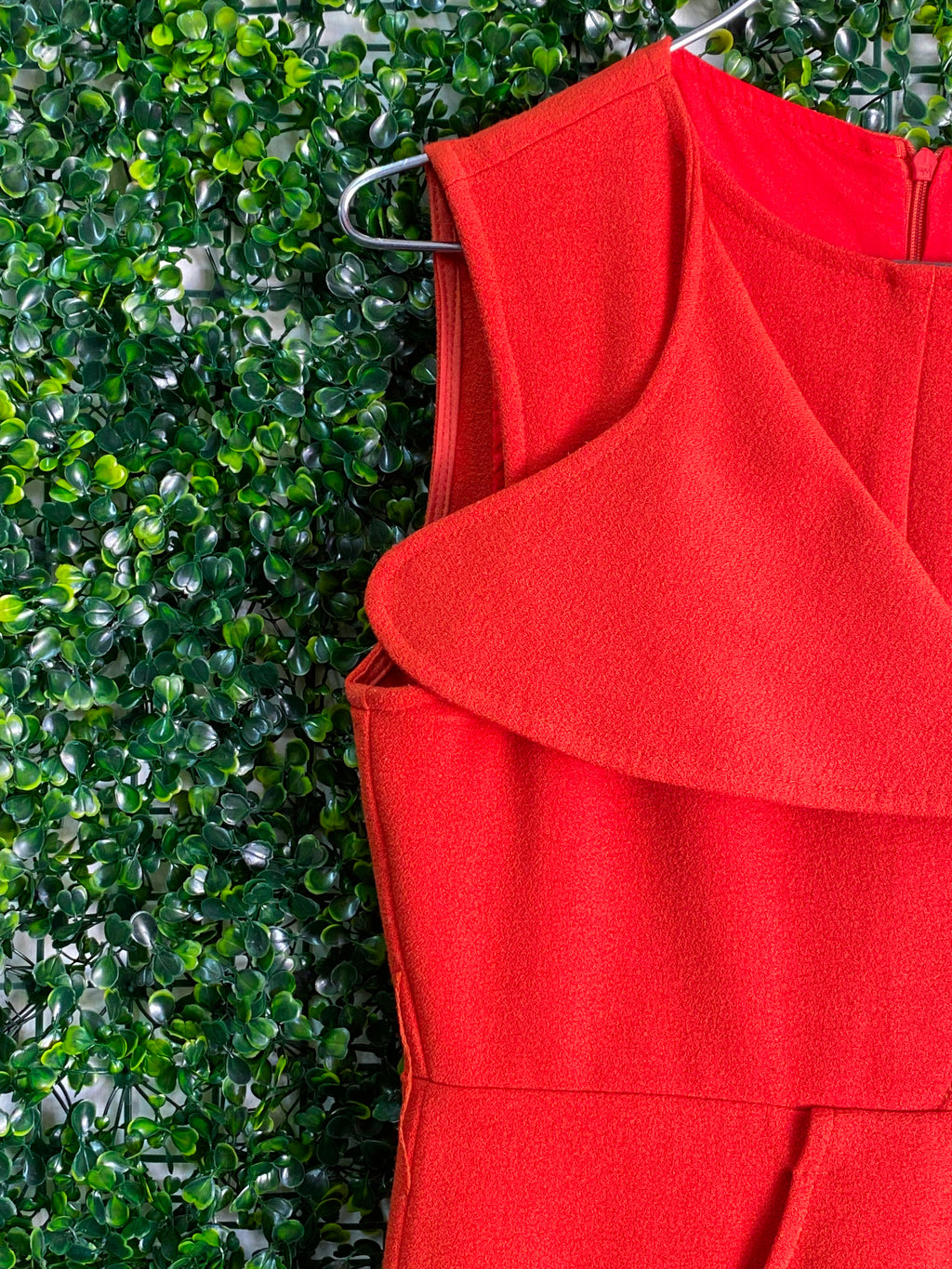 VAGEER Coral Red Silk-Blend Sculpted Midi Dress — detail
