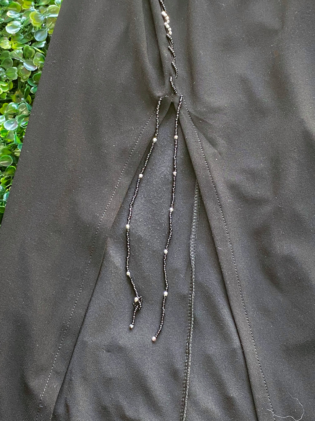 Acundatek A1 Black Beaded Side-Slit Wide-Leg Trousers — detail