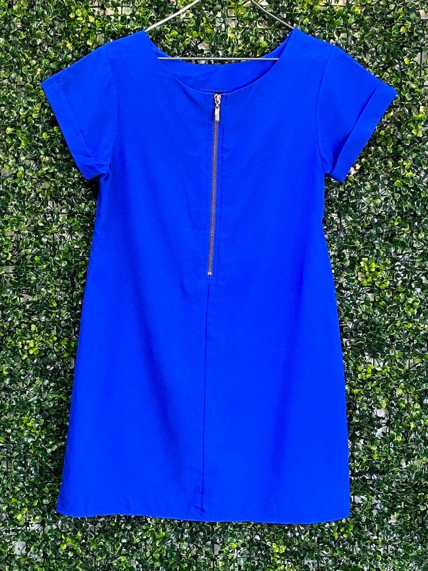 Jo Borkett Cobalt Blue Zip-Back Shift Dress — back