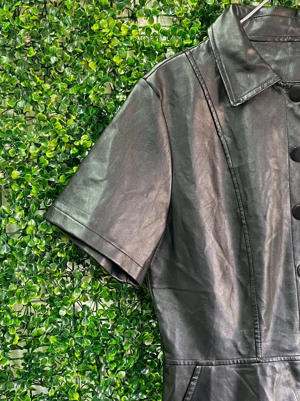 Rage Black Faux Leather Button-Front Mini Dress — detail