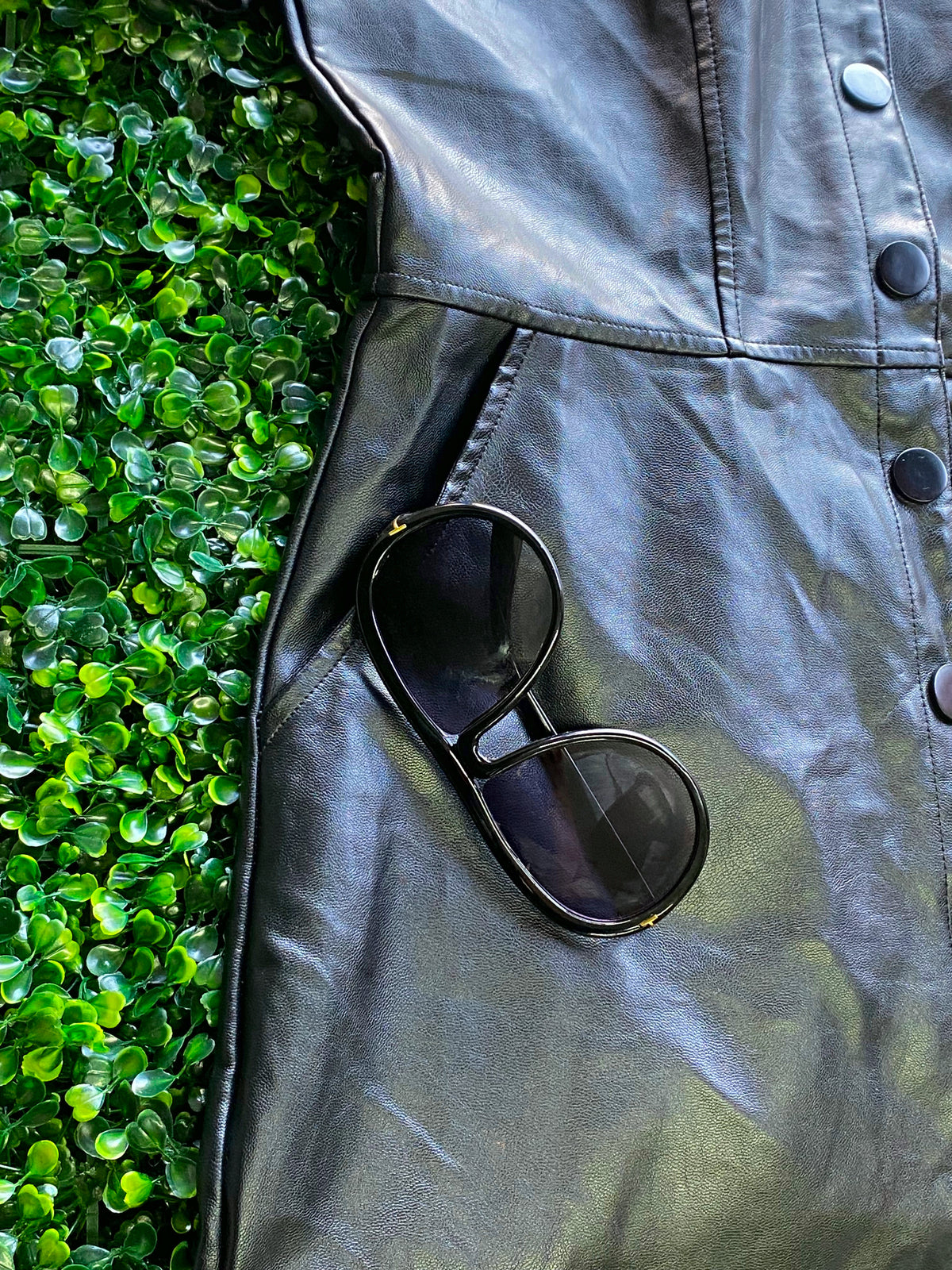 Rage Black Faux Leather Button-Front Mini Dress — detail
