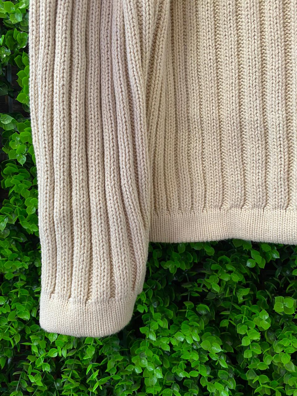 Cream Ribbed Cable Knit Pullover