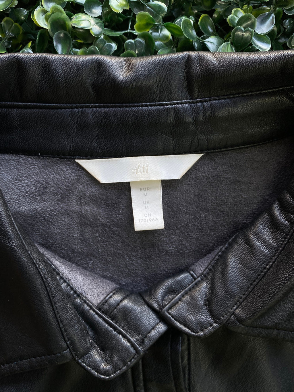H&M Black Faux-Leather Button-Up Shirt — brand