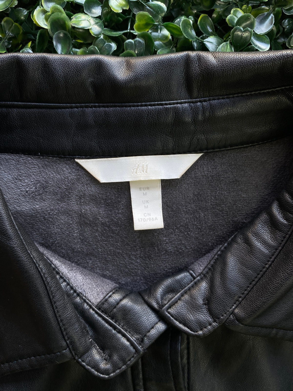 H&M Black Faux-Leather Button-Up Shirt — brand