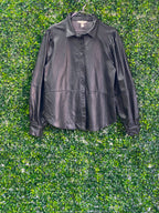 H&M Black Faux-Leather Button-Up Shirt — detail