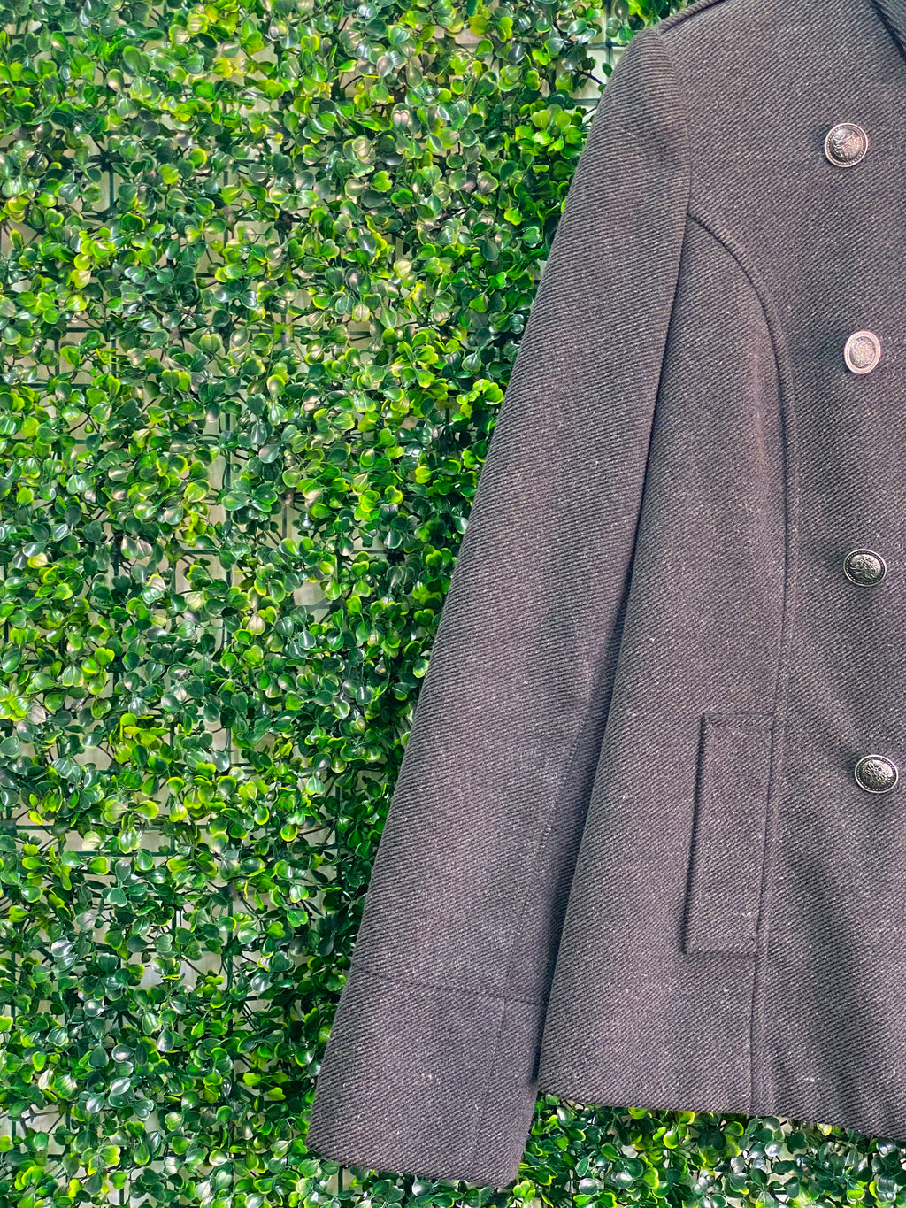 Woolworths Charcoal Military-Style Double-Breasted Jacket — detail