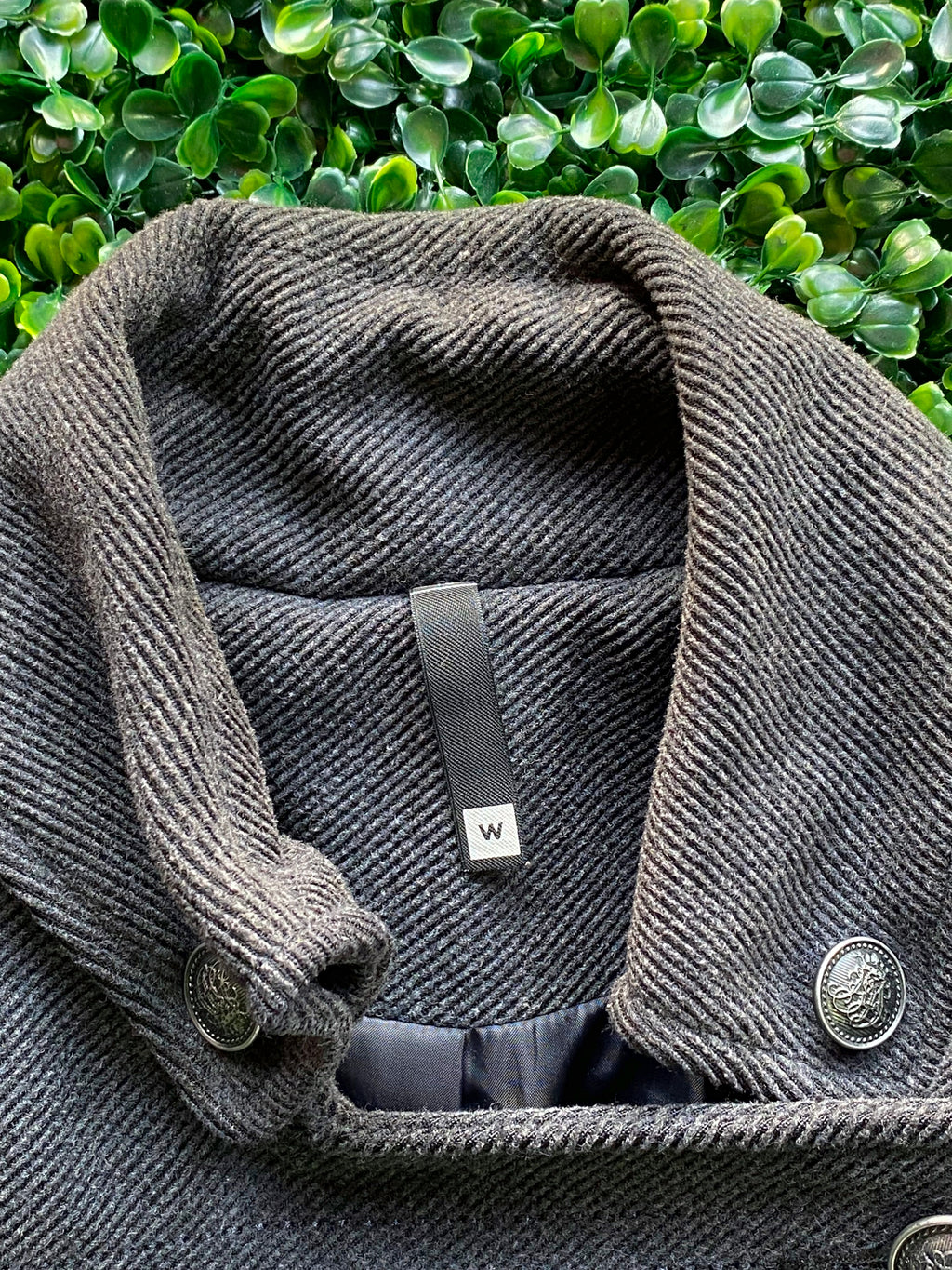 Woolworths Charcoal Military-Style Double-Breasted Jacket — detail