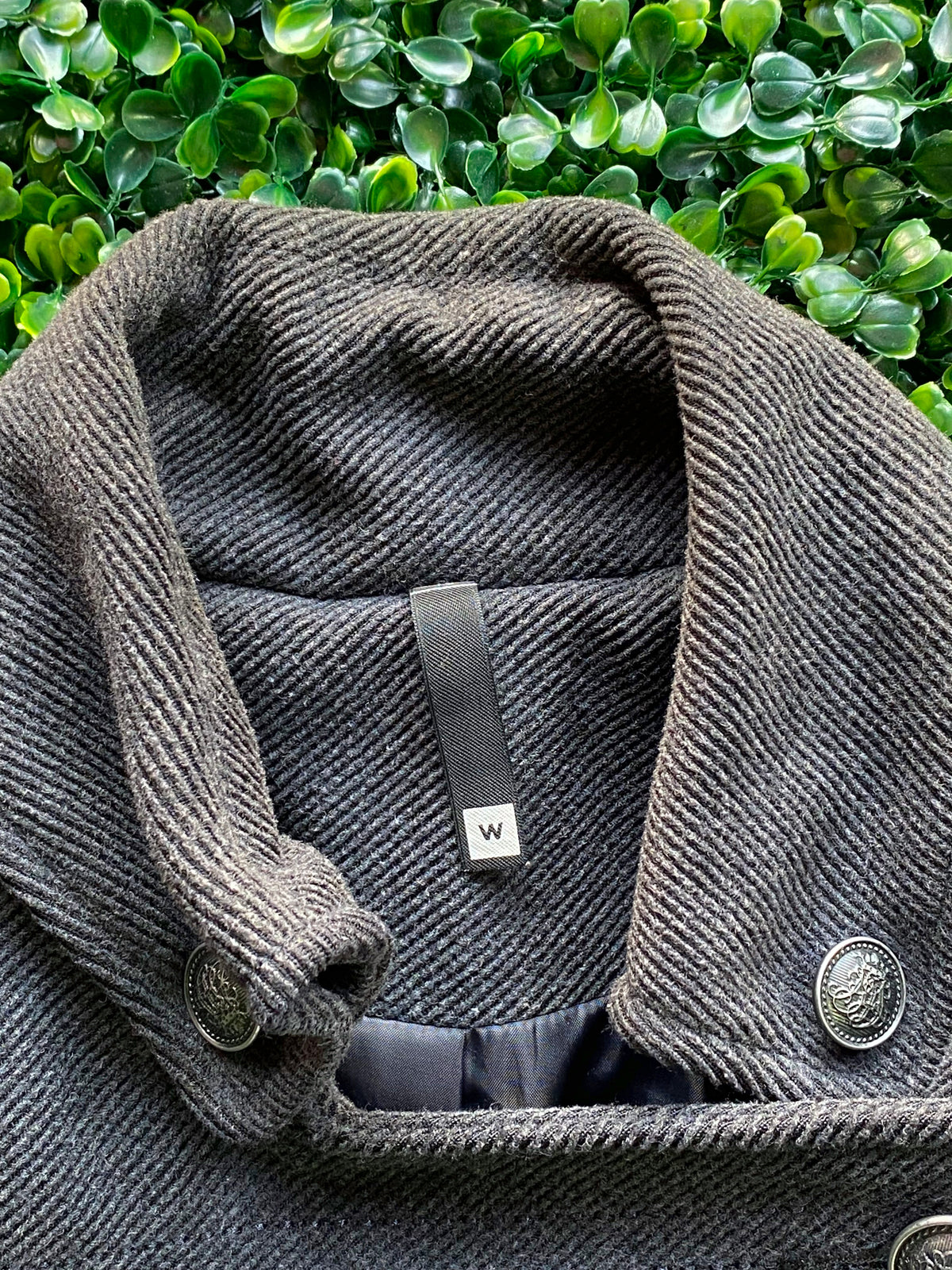 Woolworths Charcoal Military-Style Double-Breasted Jacket — detail