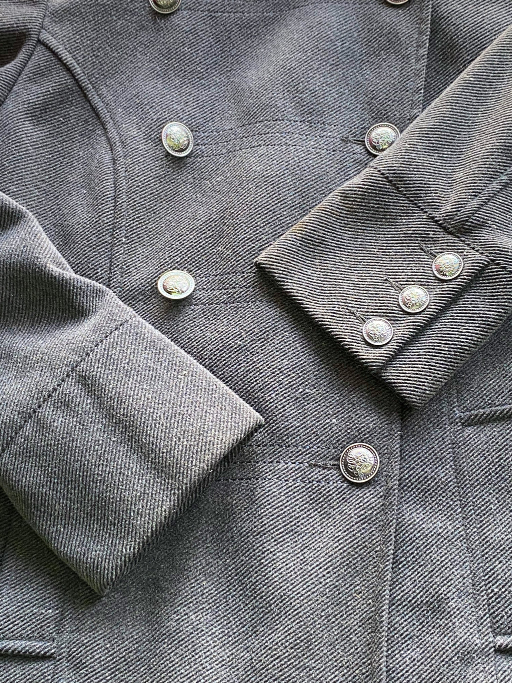 Woolworths Charcoal Military-Style Double-Breasted Jacket — detail