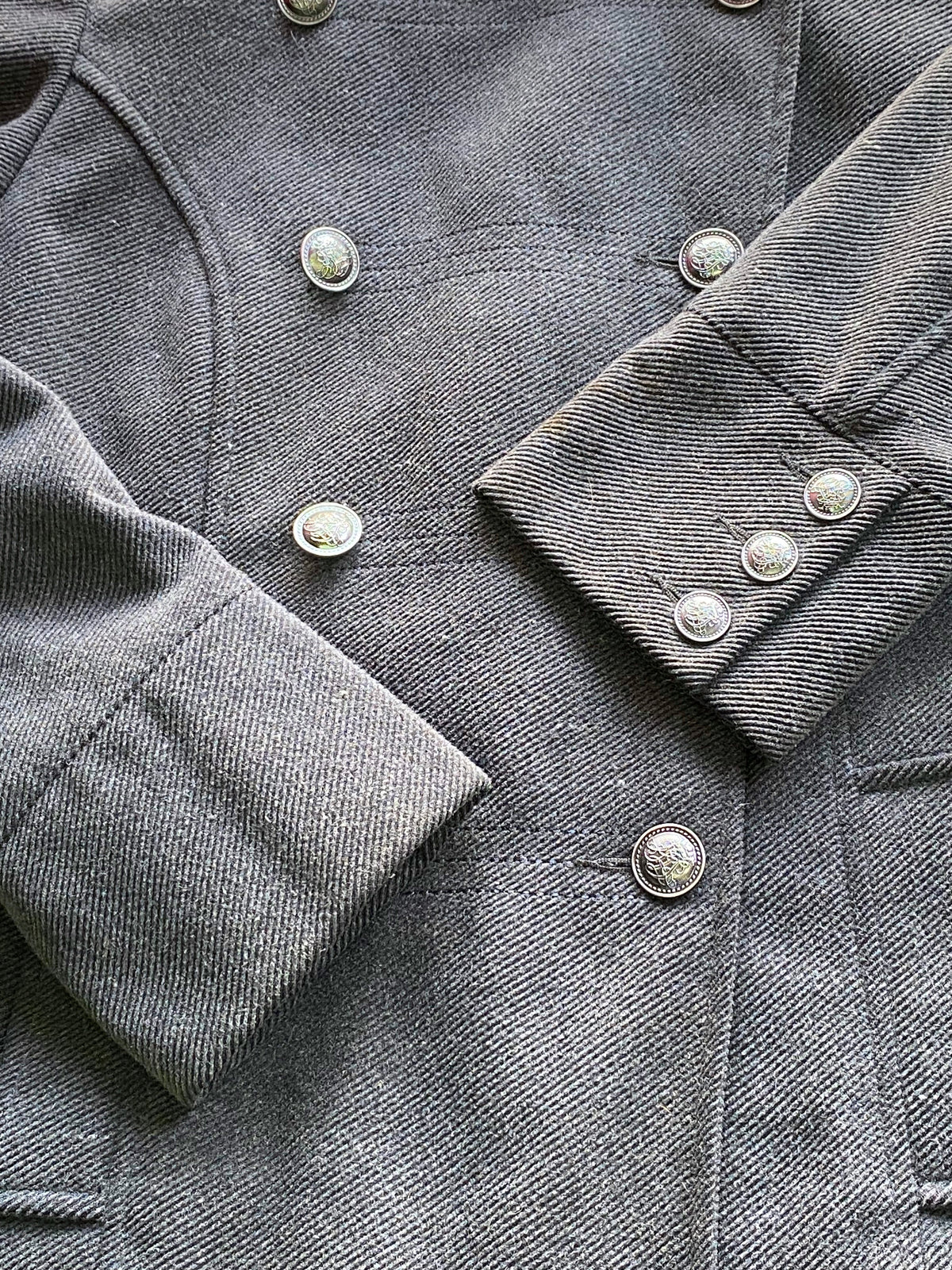 Woolworths Charcoal Military-Style Double-Breasted Jacket — detail