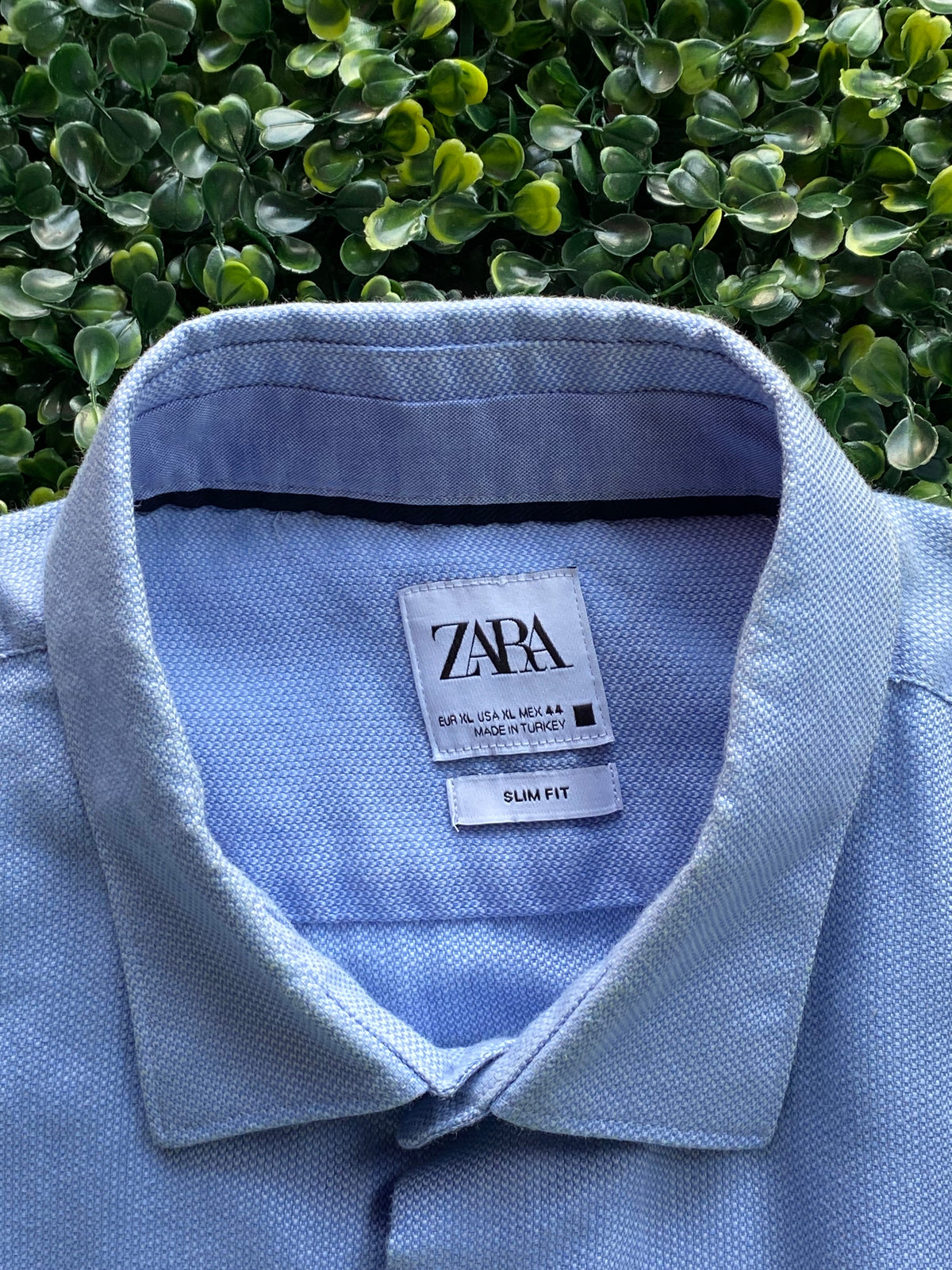 Zara Light Blue Slim-Fit Textured Shirt — brand