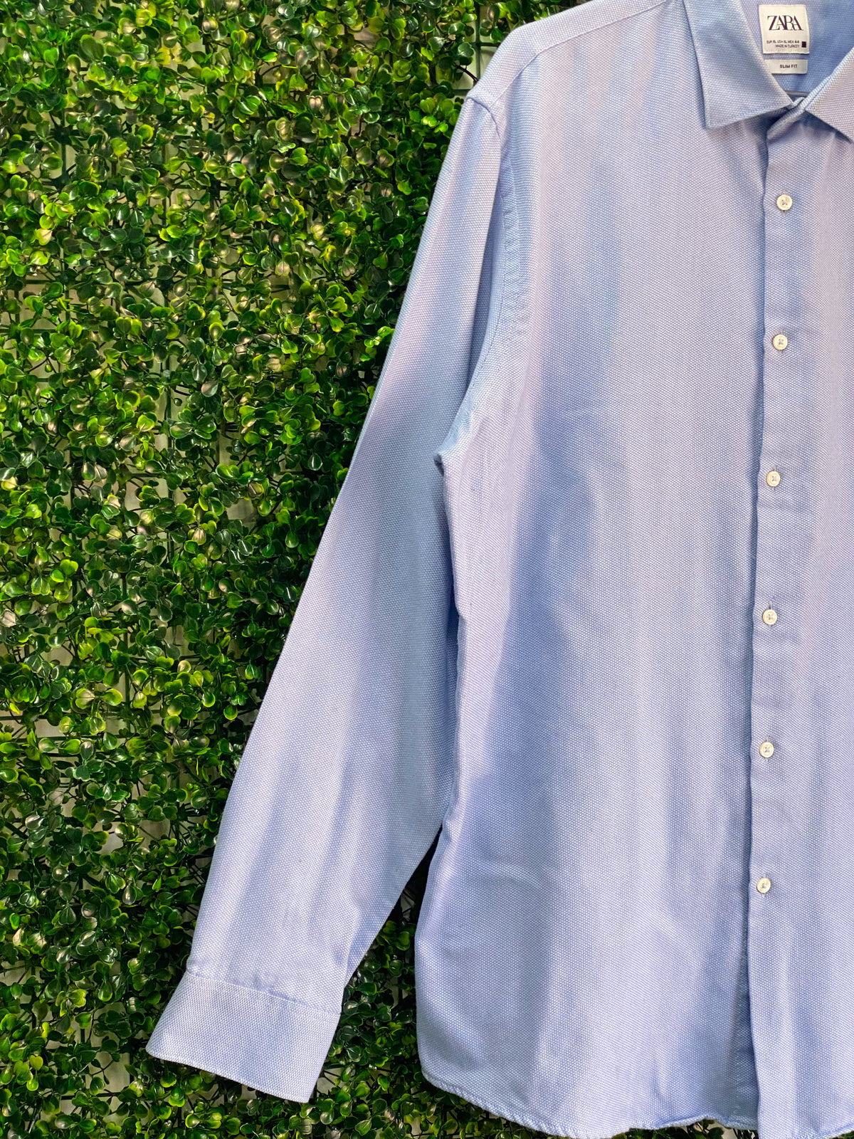 Zara Light Blue Slim-Fit Textured Shirt — detail