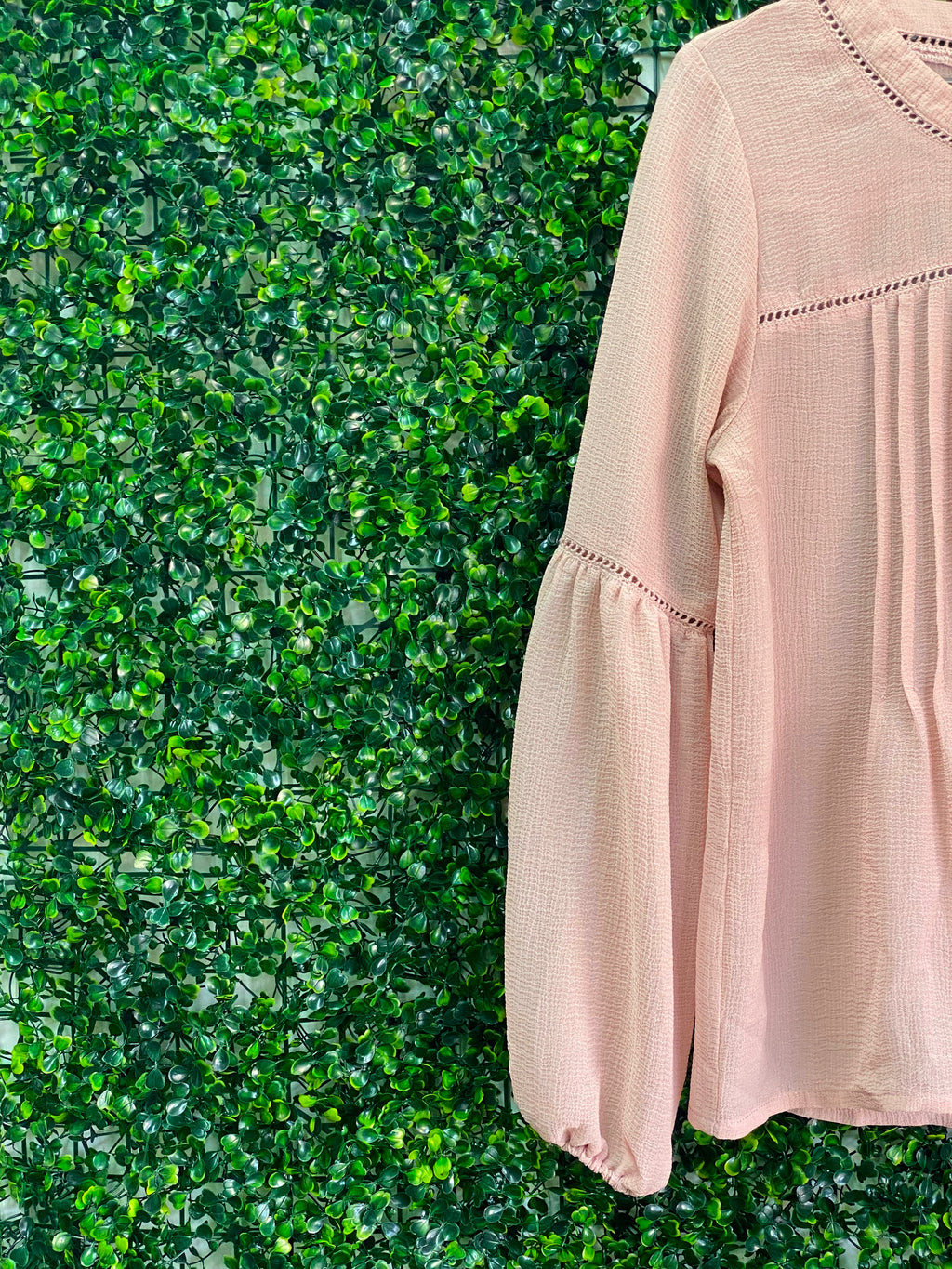 Maurices Dusty Blush Textured Balloon-Sleeve Blouse — detail