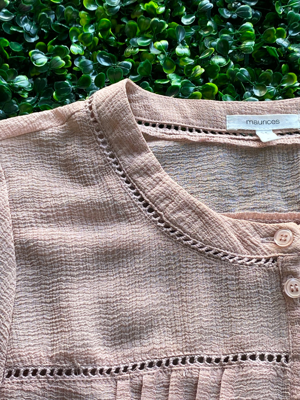 Maurices Dusty Blush Textured Balloon-Sleeve Blouse — detail