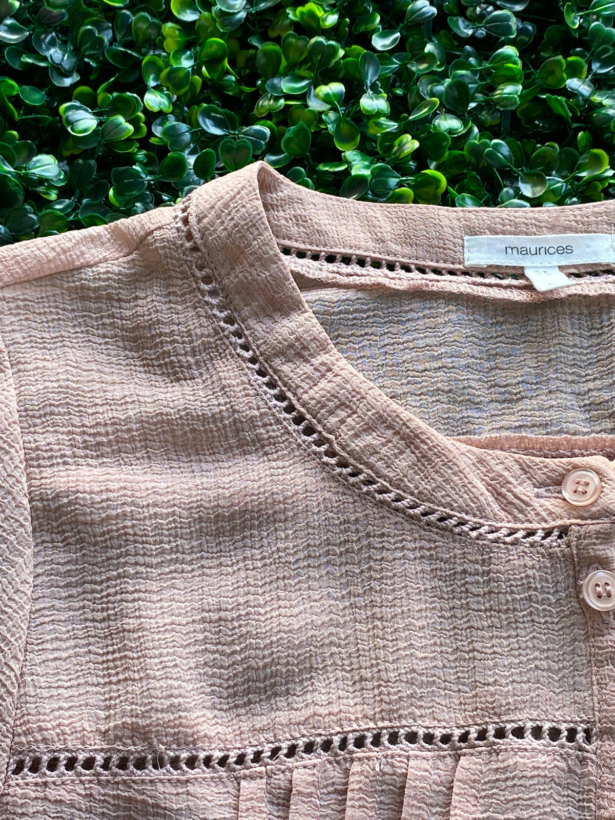 Maurices Dusty Blush Textured Balloon-Sleeve Blouse — detail