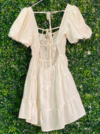 Y&G Foschini Ivory Puff-Sleeve Tiered Mini Dress — back