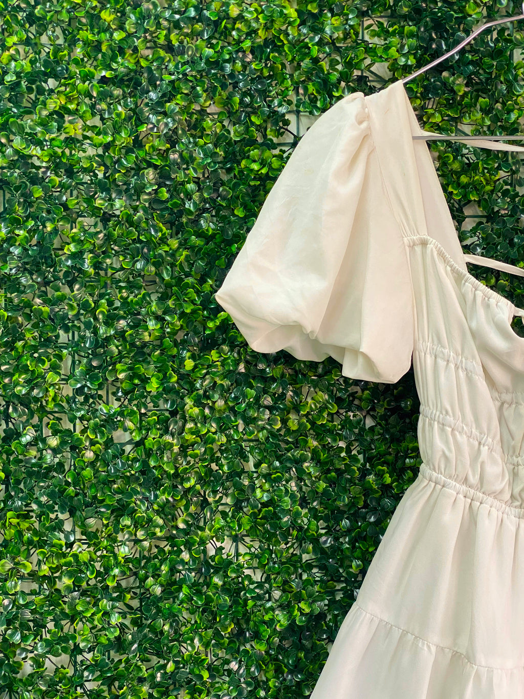 Y&G Foschini Ivory Puff-Sleeve Tiered Mini Dress — detail