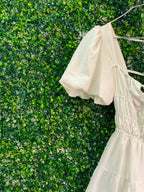 Y&G Foschini Ivory Puff-Sleeve Tiered Mini Dress — detail