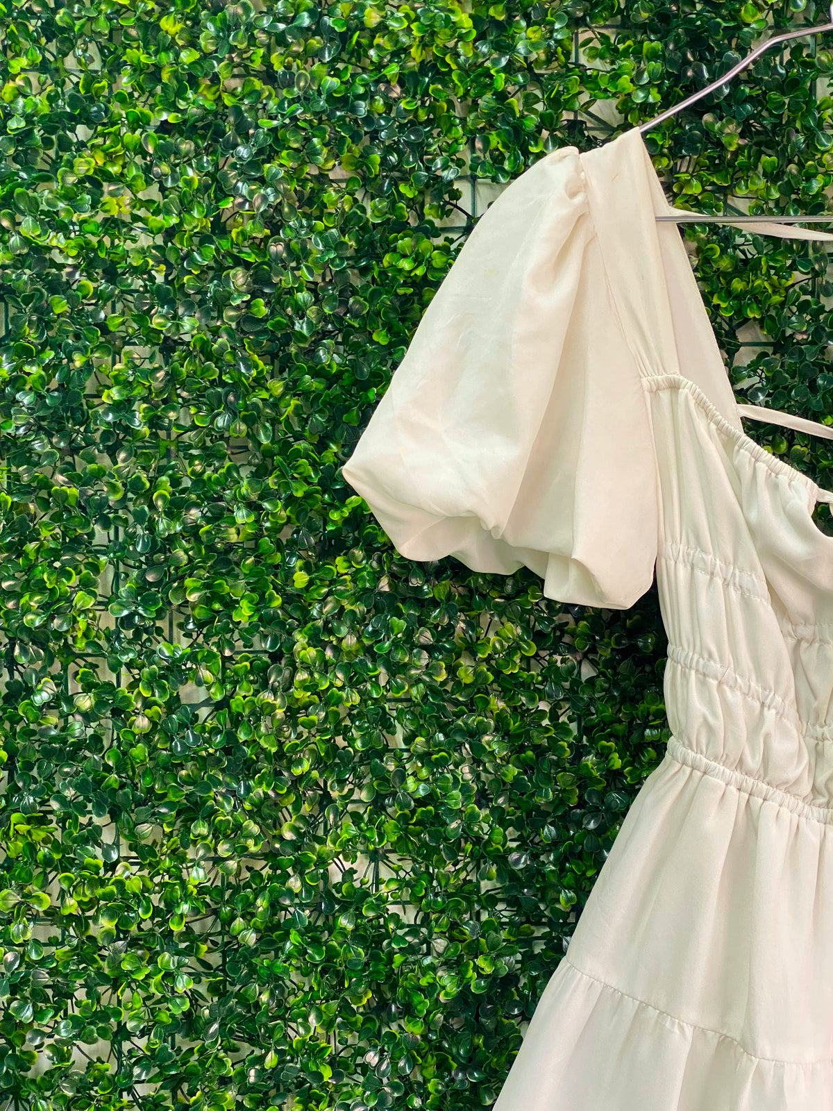 Y&G Foschini Ivory Puff-Sleeve Tiered Mini Dress — detail