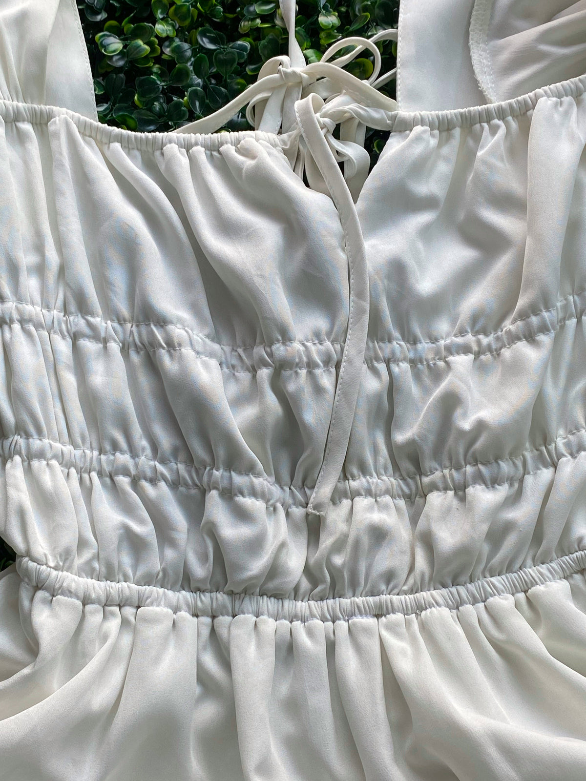 Y&G Foschini Ivory Puff-Sleeve Tiered Mini Dress — detail