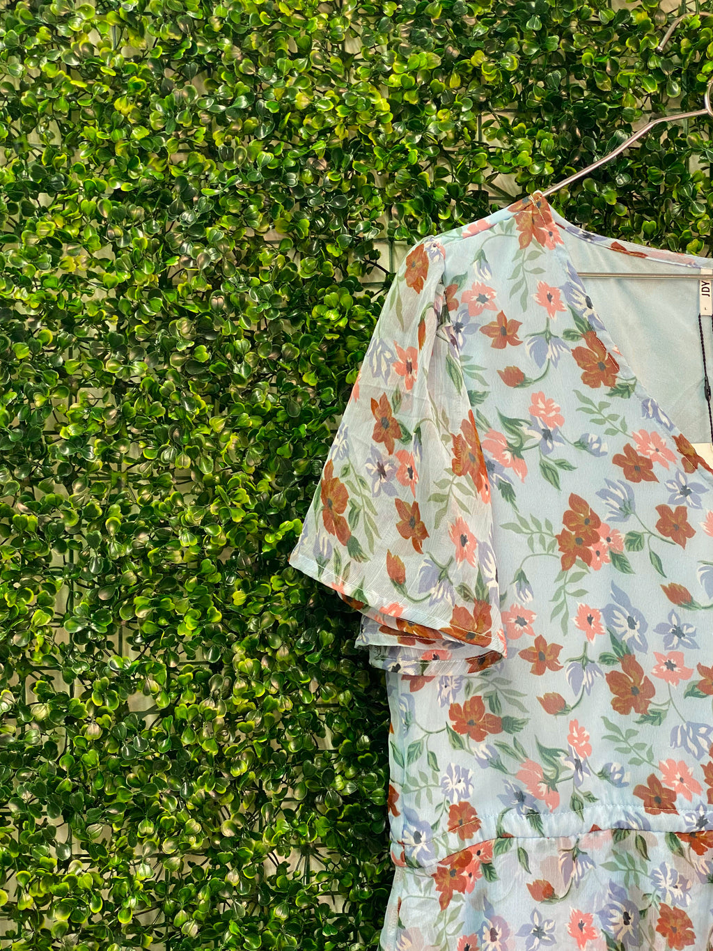 JDY Pale Blue Floral Layered Mini Dress — detail