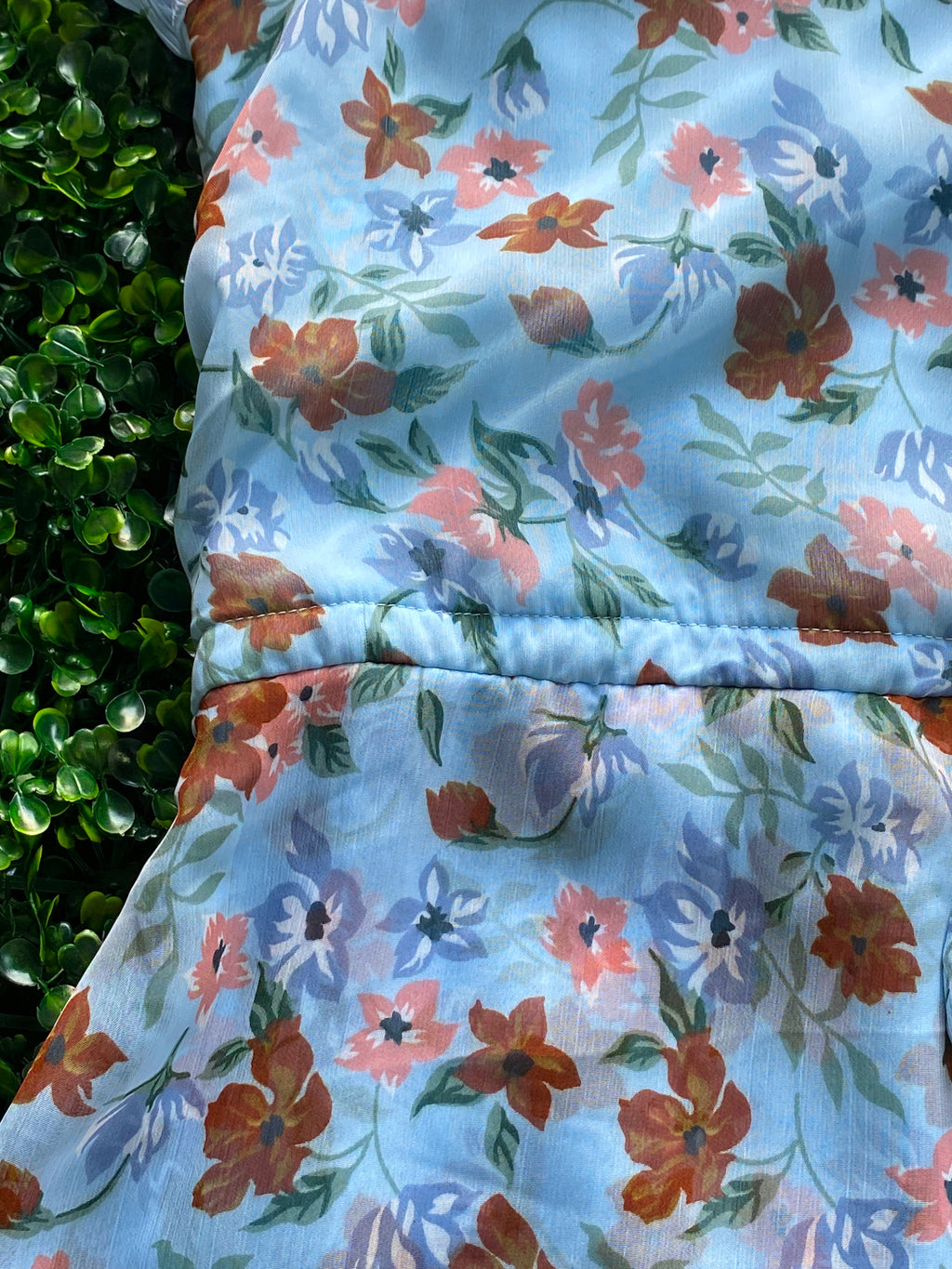 JDY Pale Blue Floral Layered Mini Dress — detail
