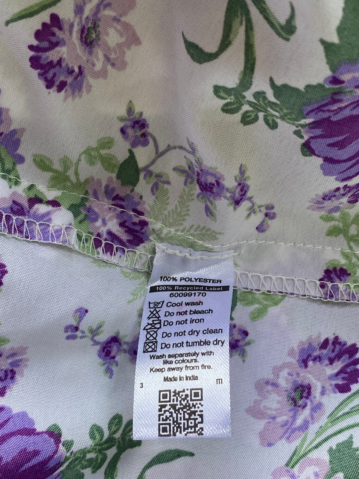 Y&G Foschini Ivory Purple Floral Puff-Sleeve Mini Dress — care