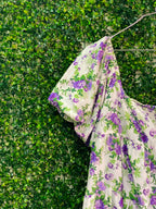 Y&G Foschini Ivory Purple Floral Puff-Sleeve Mini Dress — detail