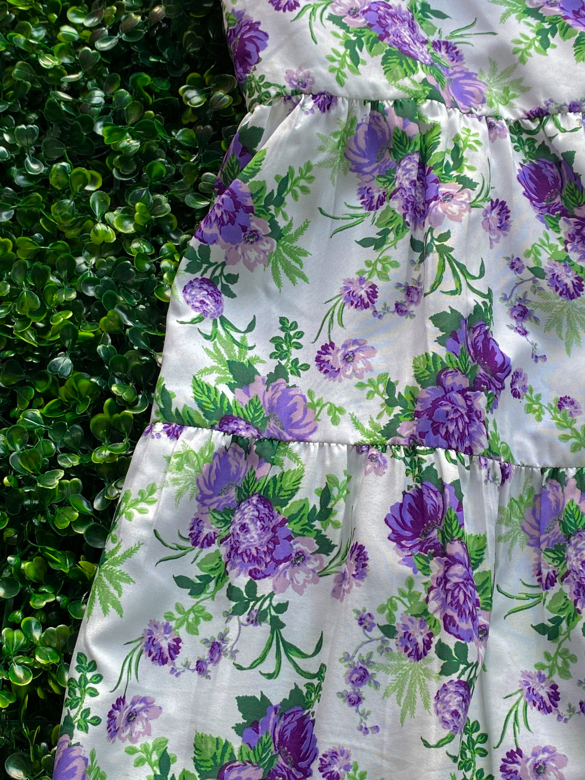 Y&G Foschini Ivory Purple Floral Puff-Sleeve Mini Dress — detail
