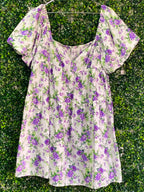 Y&G Foschini Ivory Purple Floral Puff-Sleeve Mini Dress — front