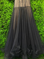 Black Sheer Overlay Evening Dress